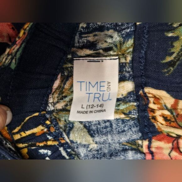 Time & True Linen Rayon Blend Hawaiian Print High-Waist Shorts Sz L - Picture 4 of 6